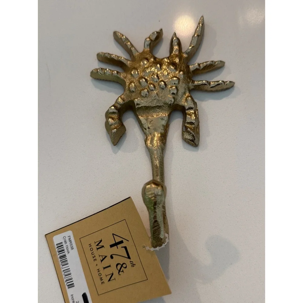 47th &‎ Main Gold Metal Nautical Wall Hooks Seahorse Starfish Crab Beach 3pc